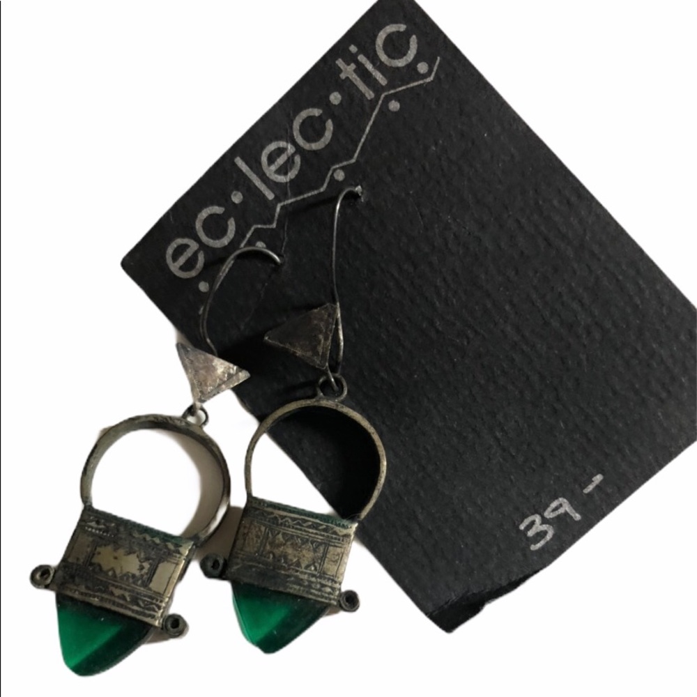 Eclectic distressed metal earrings green NEW
